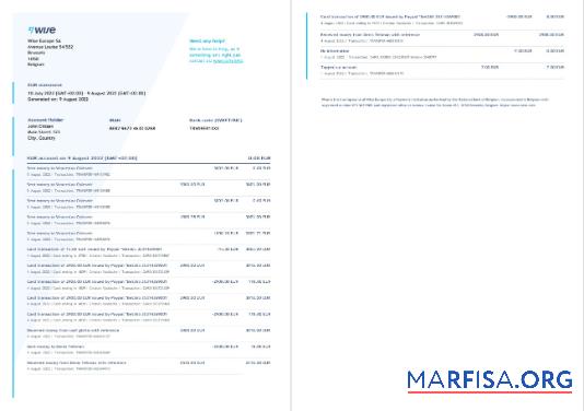 Blank Belgium Wise bank statement word 2 pages sample